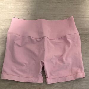 High-Waist Pink Performance Athletic Shorts - inner scrunch bum